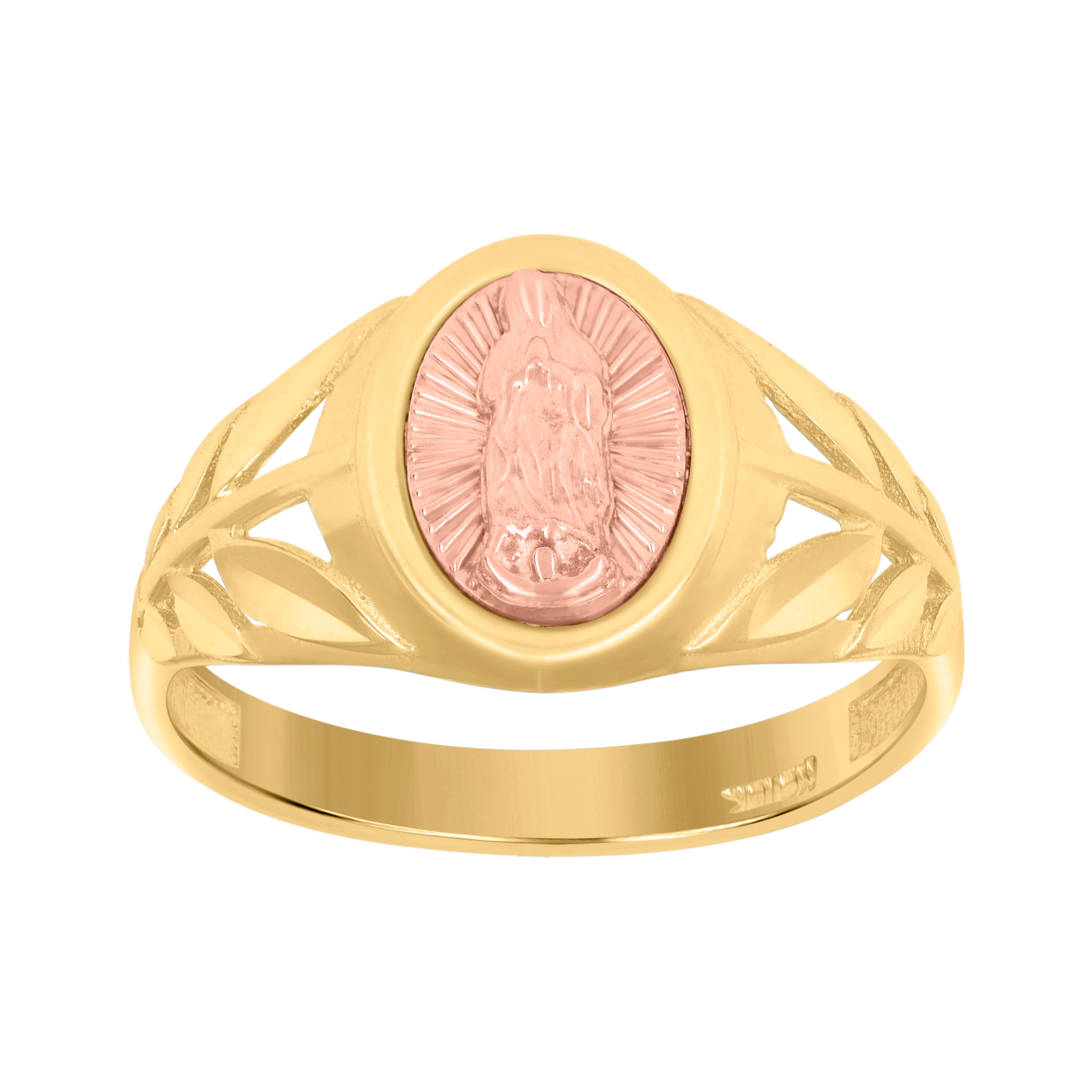 10Kt Tri-Color Gold Womens Dc Textured Lady Of Guadalupe Religious Ring