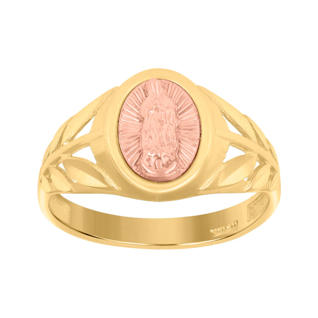 10Kt Tri-Color Gold Womens Dc Textured Lady Of Guadalupe Religious Ring