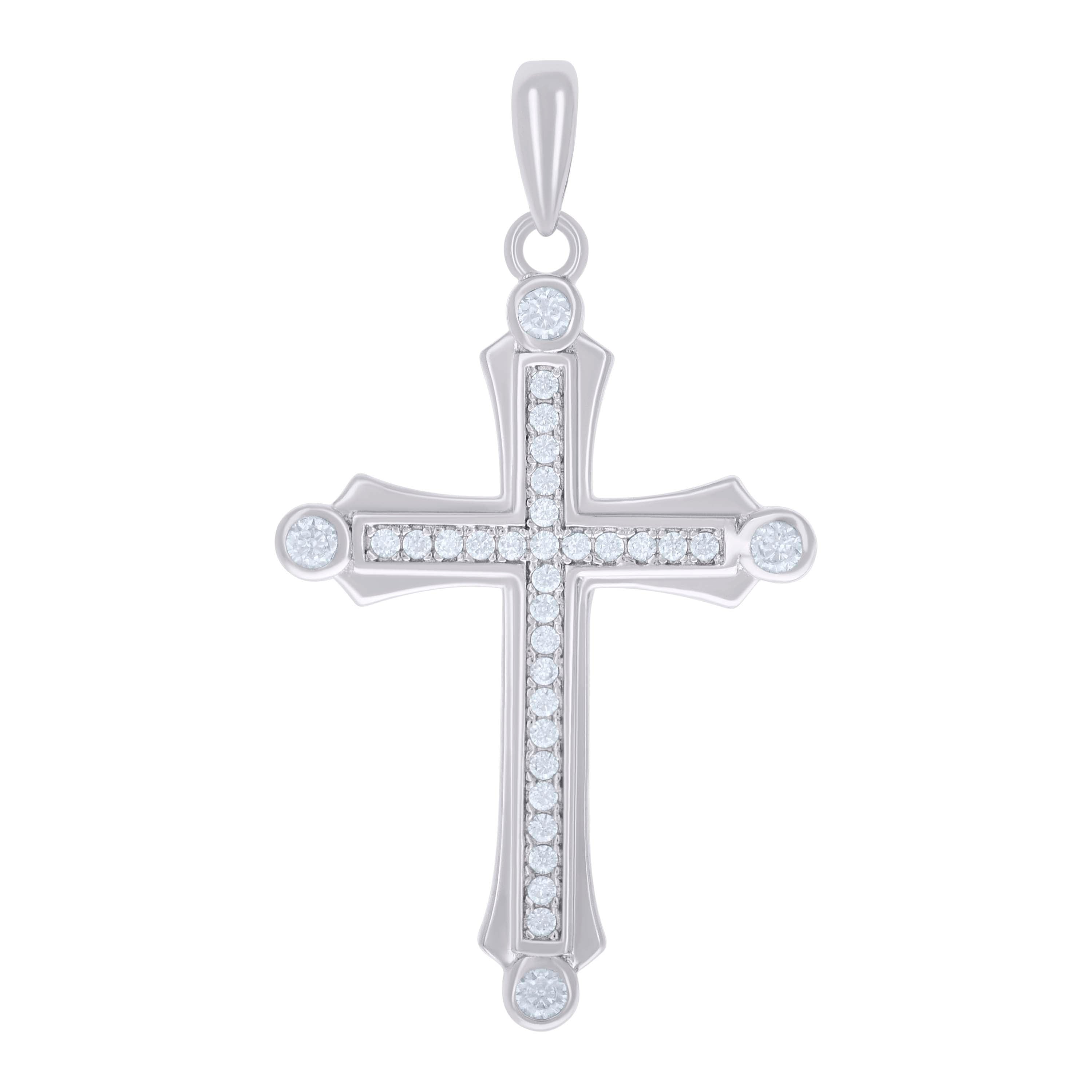 925 Sterling Silver Unisex Cz Cross Religious Charm Pendant