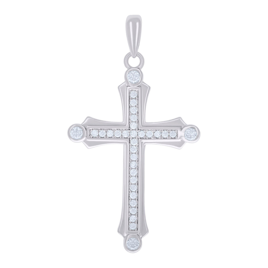 925 Sterling Silver Unisex Cz Cross Religious Charm Pendant