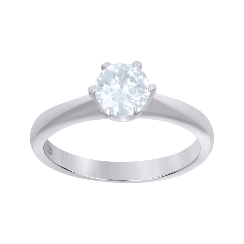925 Sterling Silver Womens Cubic Zirconia Size-6 Round Center Stone Bridal Wedding Engagement Anniversary Band Ring