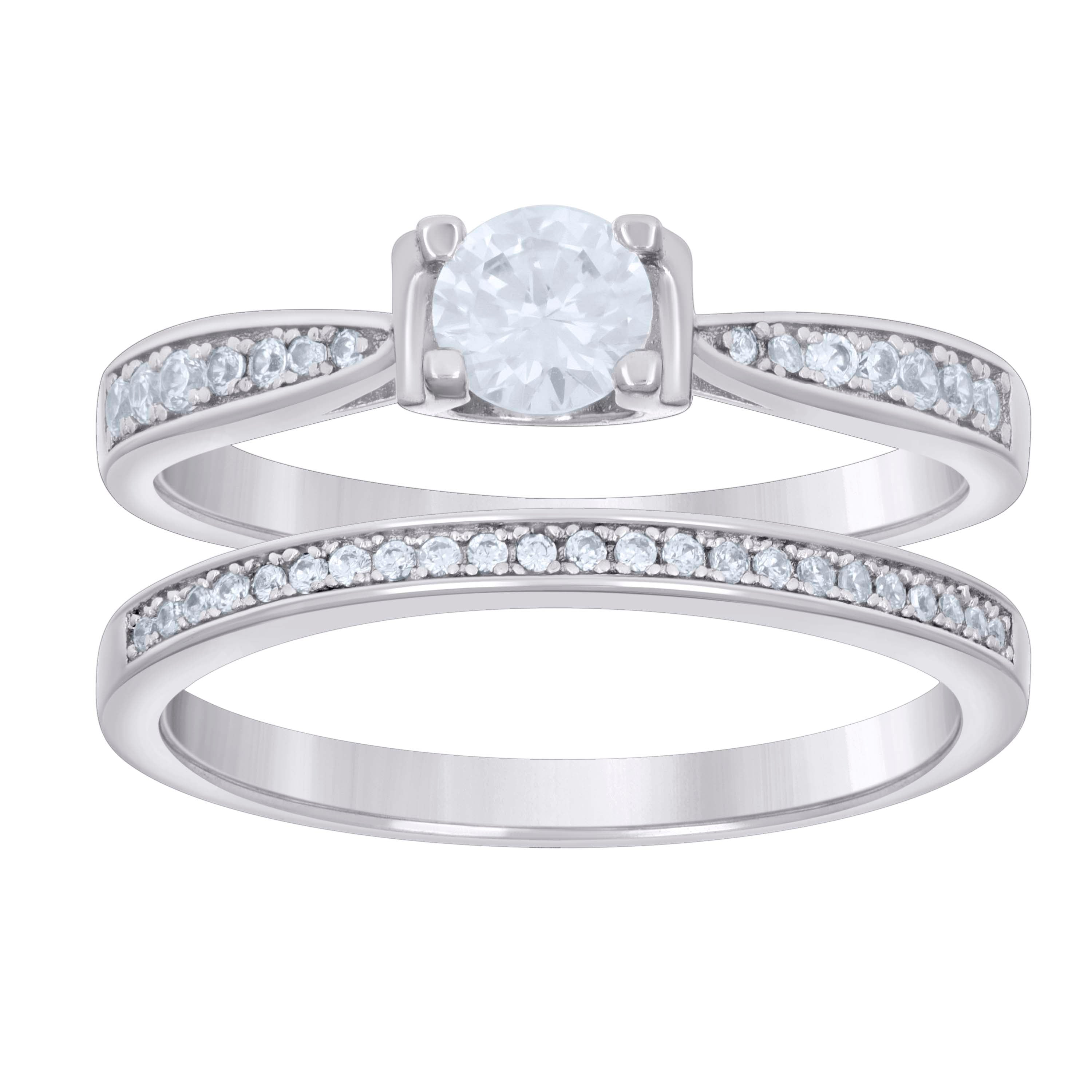 925 Sterling Silver Womens Cubic-Zirconia Fashion Duo Ring Set Size 7 