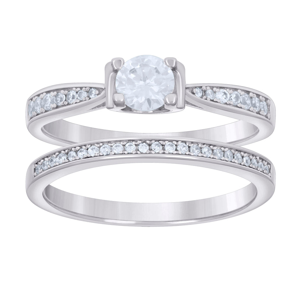 925 Sterling Silver Womens Cubic-Zirconia Fashion Duo Ring Set Size 7 