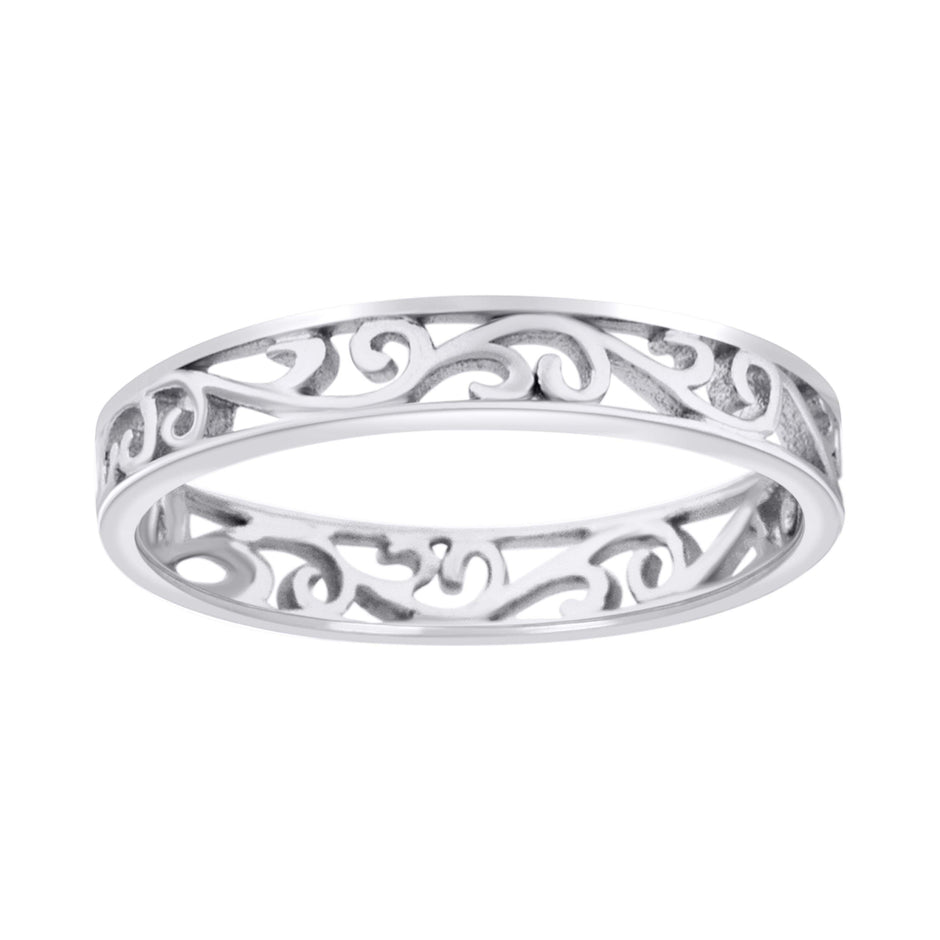 925 Sterling Silver Womens Scroll Pattern Fashion Ring Size 7 - SLV-72500