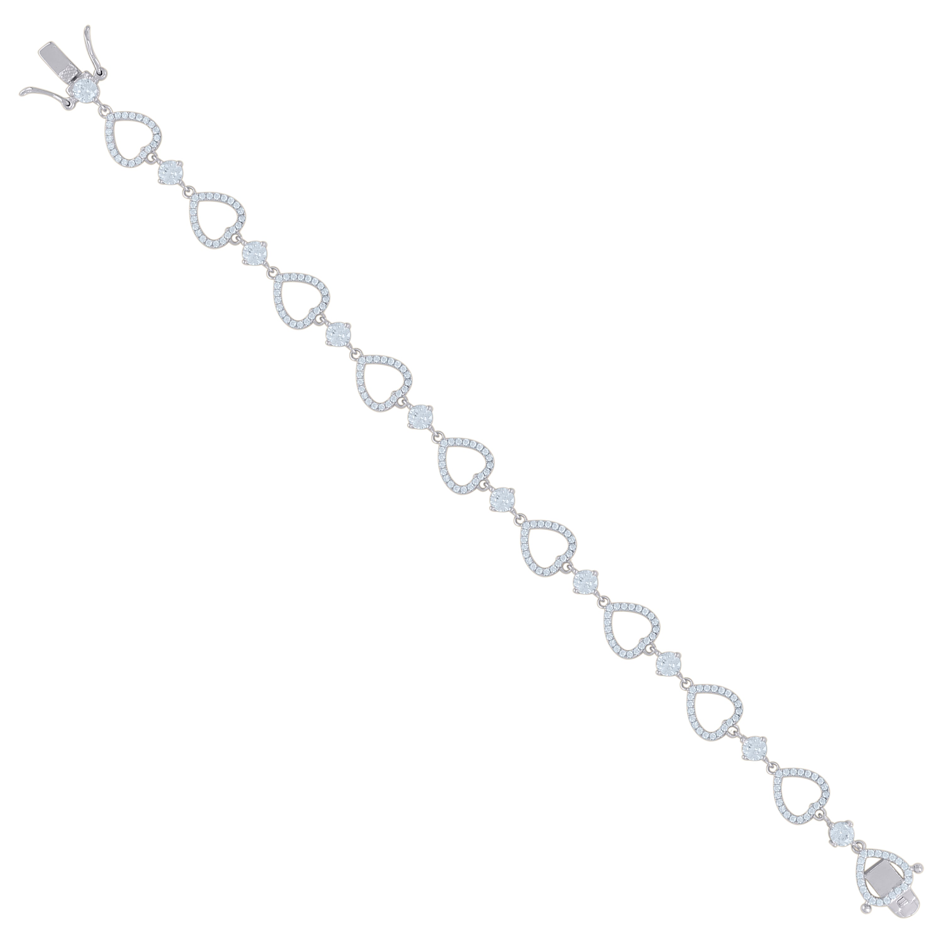 925 Sterling Silver Womens Cubic Zirconia Link Heart Bracelet