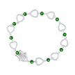 925 Sterling Silver Womens Green & White Cubic Zirconia Link Heart Bracelet