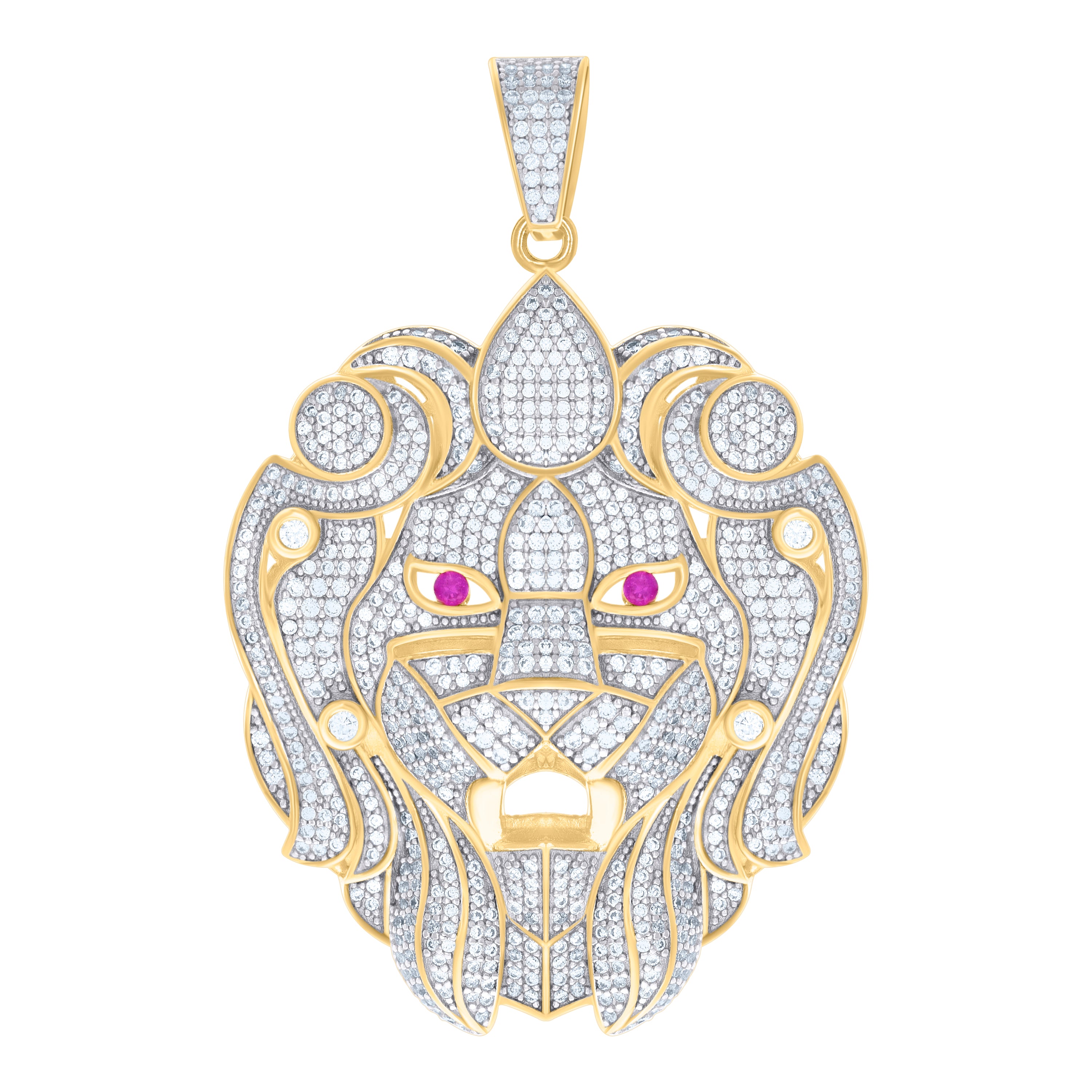 Yellow-Tone 925 Sterling Silver Womens Round Cubic Zirconia Animal Lion Face Cluster Fashion Charm Pendant