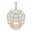 Yellow-Tone 925 Sterling Silver Womens Round Cubic Zirconia Animal Lion Face Cluster Fashion Charm Pendant