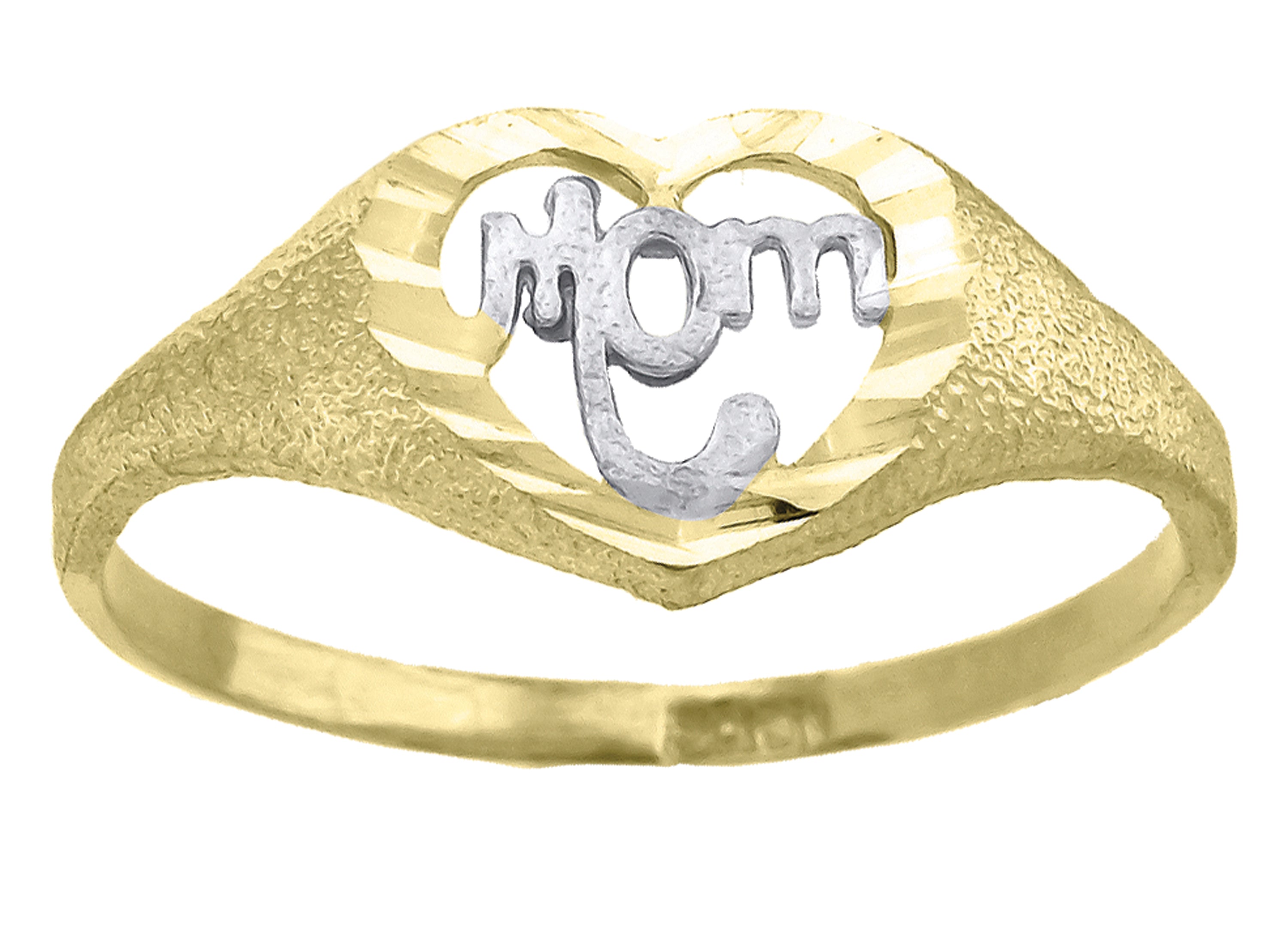 14Kt Two-Tone Gold Womens Diamond-Cut Textured Mom Ring