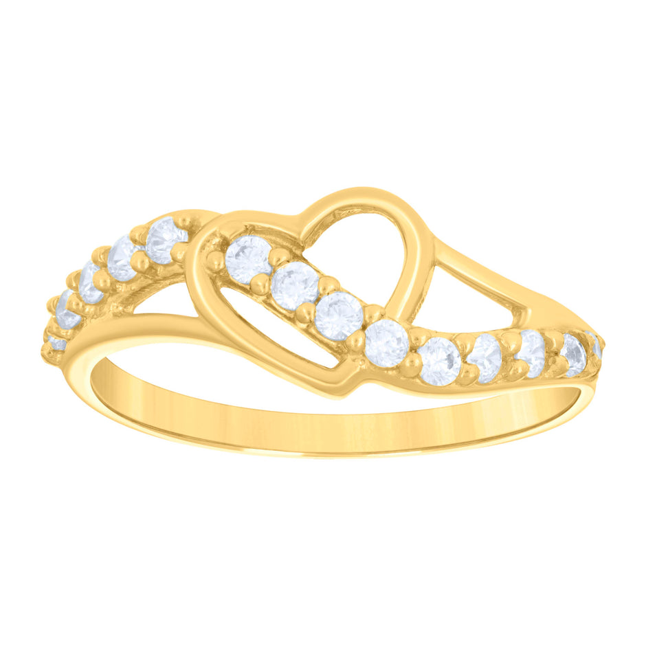 14Kt Two-Tone Gold Womens Cubic Zirconia Heart Band Ring