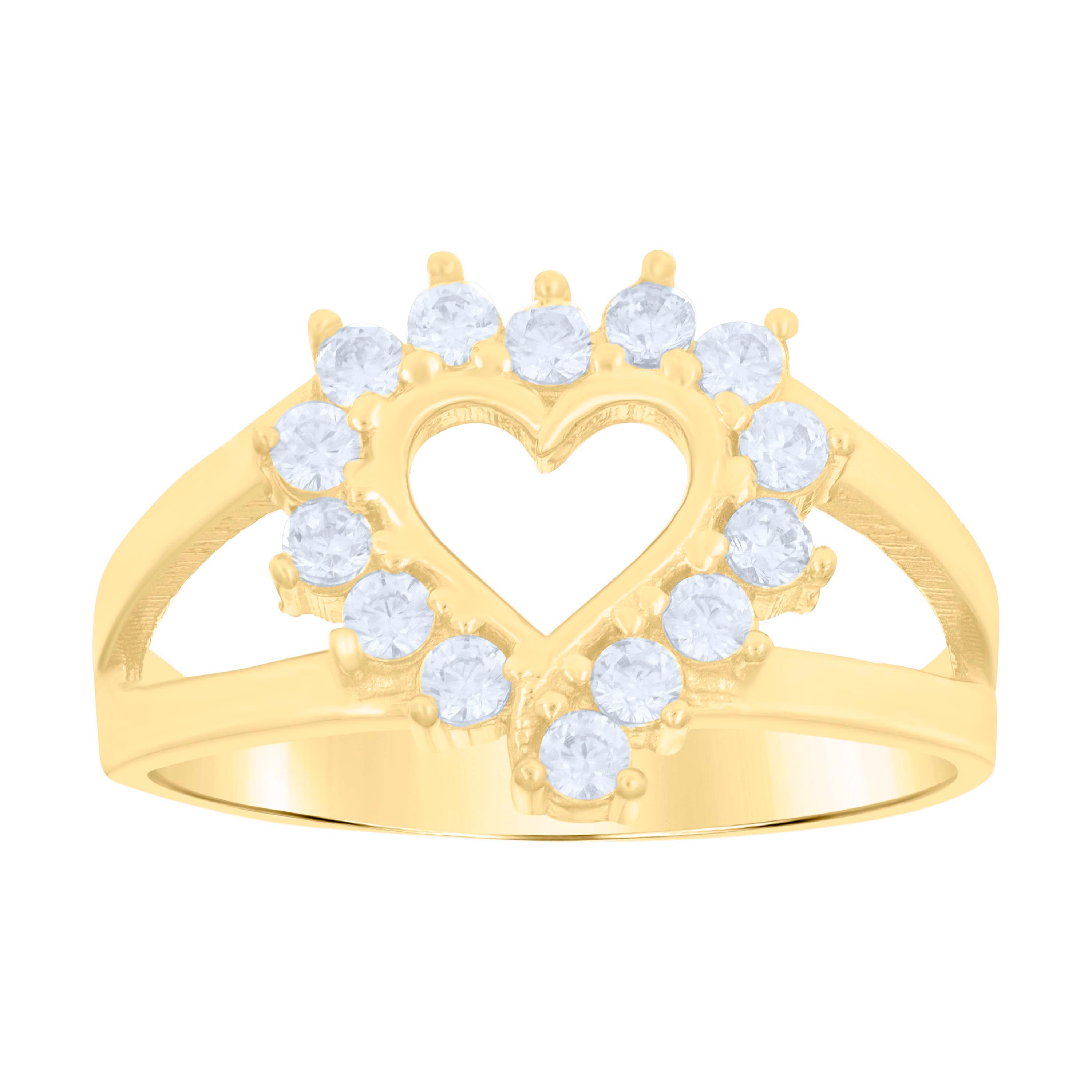 14Kt Yellow Gold Womens Cz Heart Sz7 Band Ring