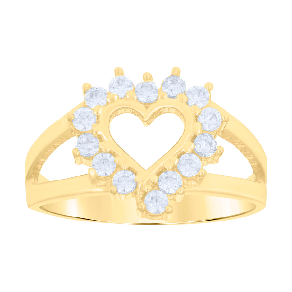 14Kt Yellow Gold Womens Cz Heart Sz7 Band Ring