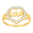14Kt Two-Tone Gold Womens Cubic Zirconia Love Heart Band Ring