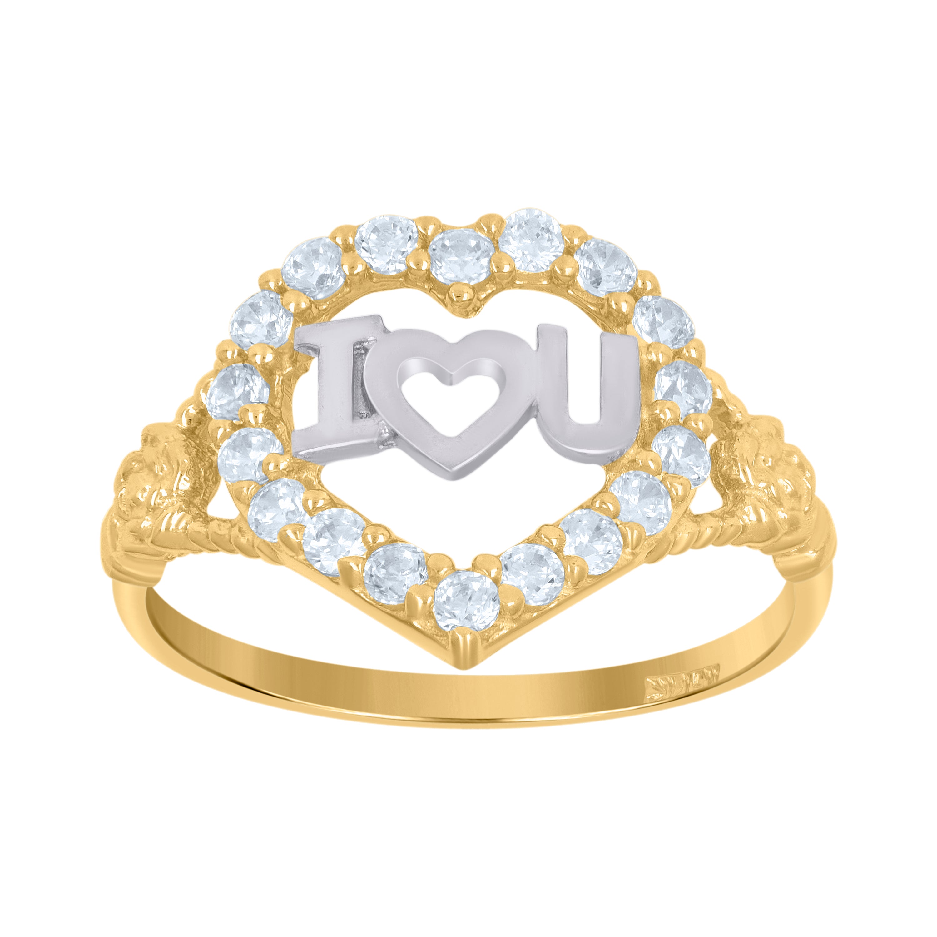 14kt Two-tone Gold Womens Cubic-Zirconia I Love U Heart Ring