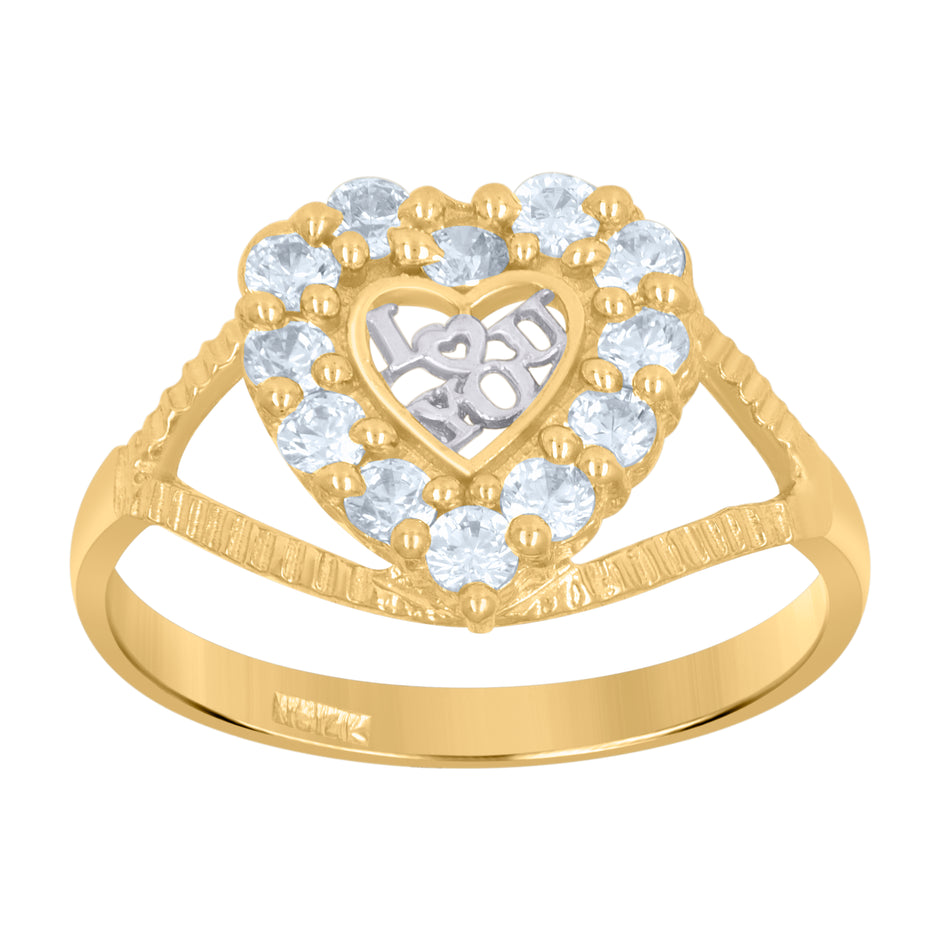14Kt Two-Tone Gold Womens Cubic Zirconia I Love You Heart Band Ring