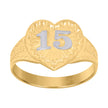 14Kt Gold Womens Two-Tone Diamond-Cut 15 Anos Sz7 Heart Quinceanera Band Ring