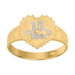 14Kt Gold Womens Two-Tone Diamond-Cut 15 Anos Heart Sz7 Quinceanera Band Ring