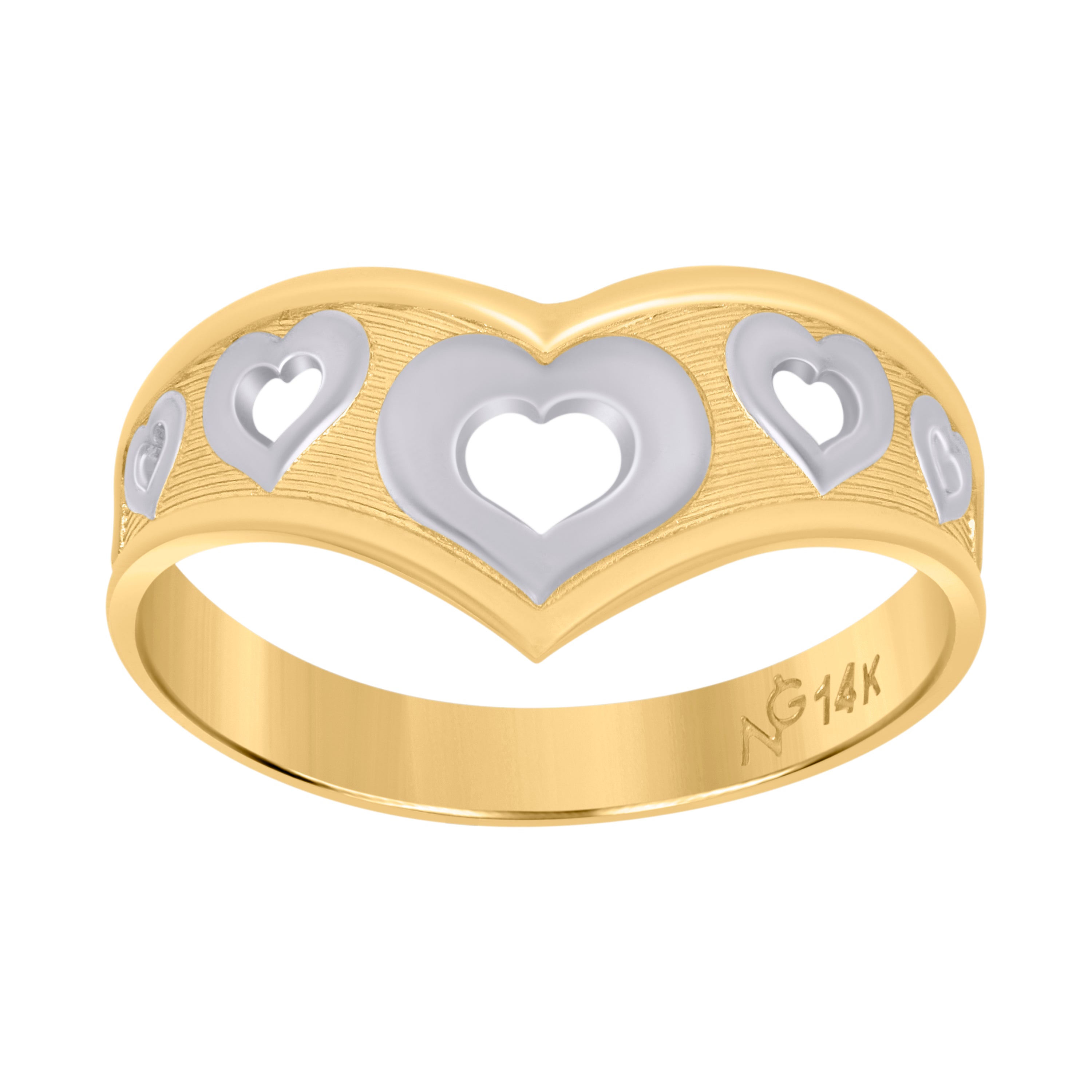 14Kt Gold Womens Two-Tone Sz7 Heart Band Ring