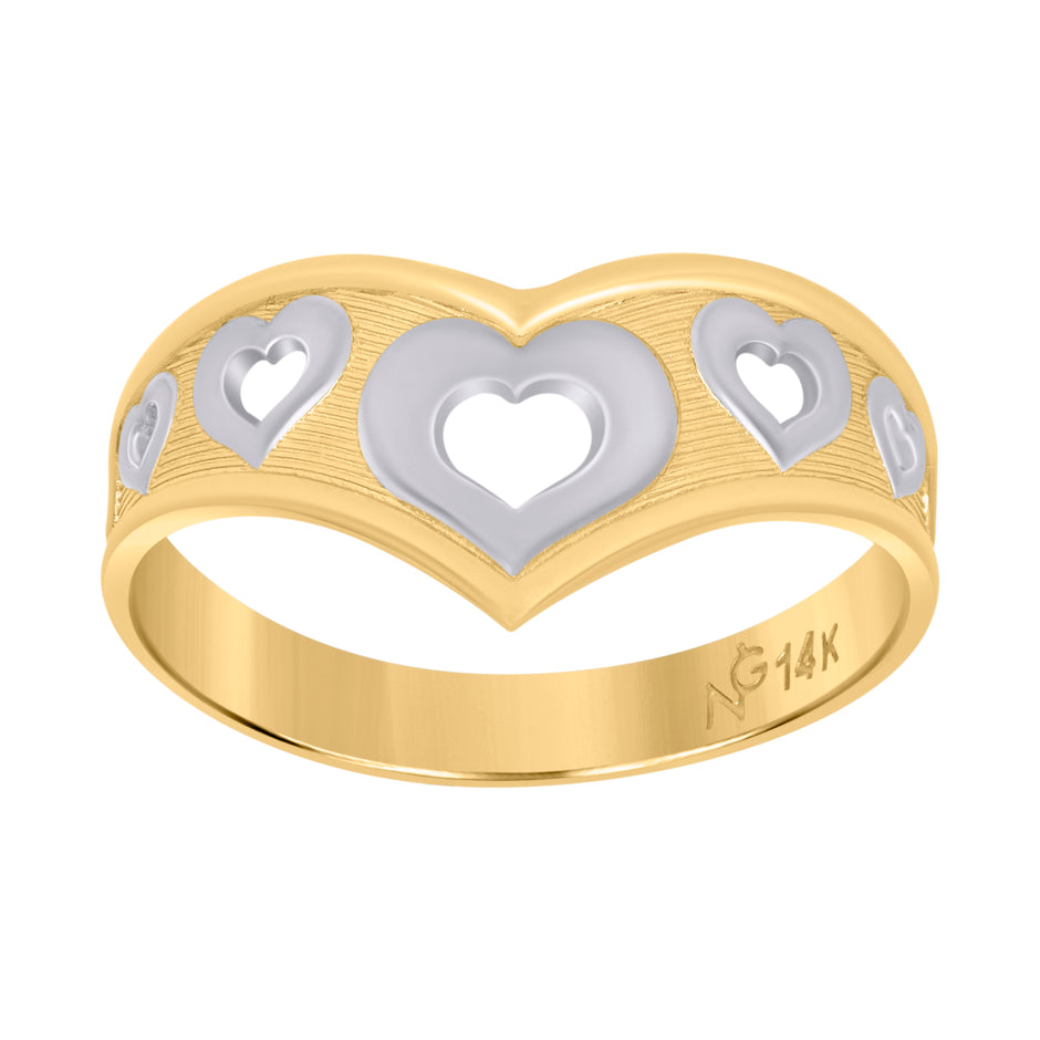 14Kt Gold Womens Two-Tone Sz7 Heart Band Ring