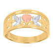14Kt Gold Womens Tri-Color Heart Pigeons Sz7 Peace Band Ring