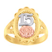 14Kt Gold Womens Tri-Color 15 Anos Flower Rose Sz7 Quinceanera Band Ring