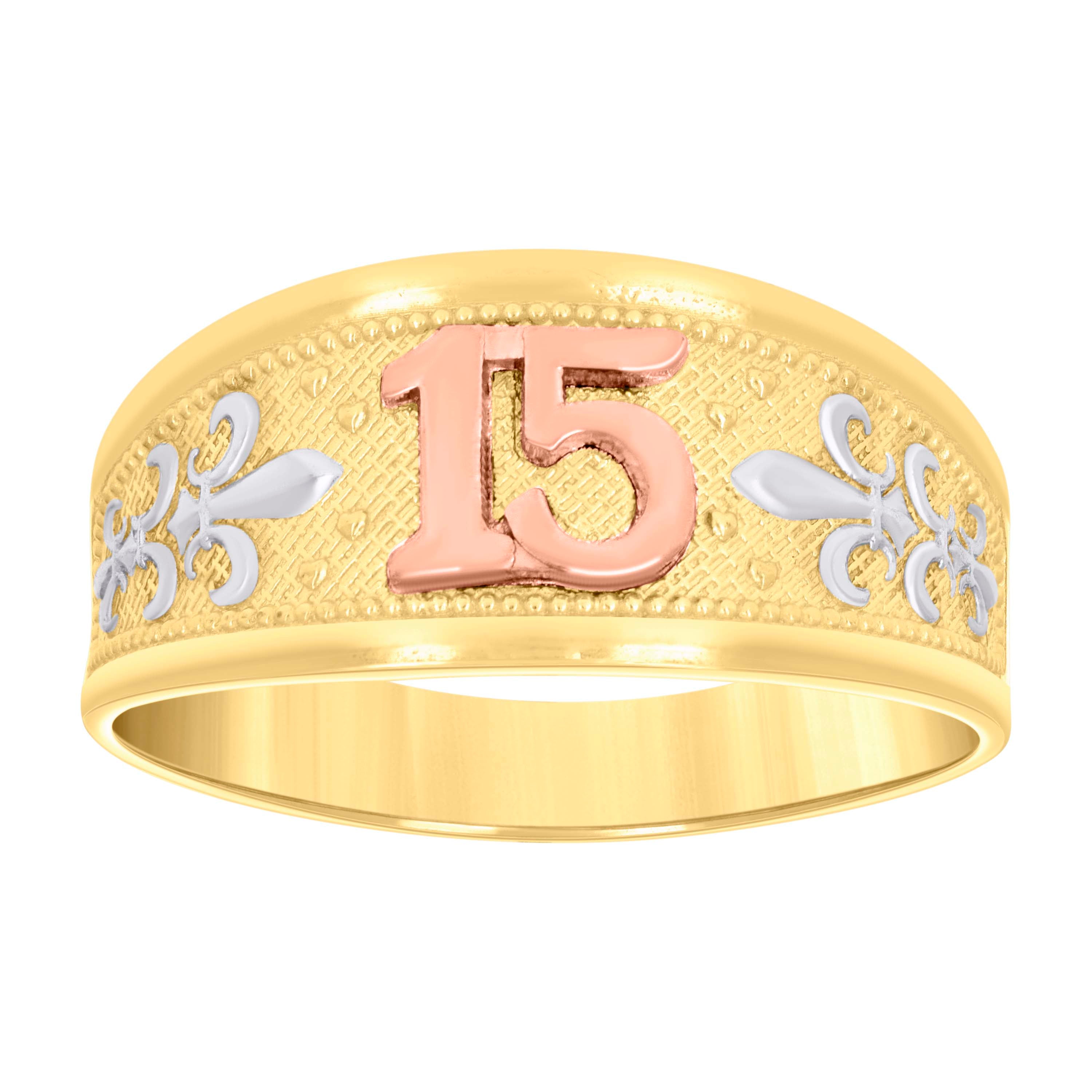 14Kt Gold Womens Tri-Color 15 Anos Sz7 Quinceanera Band Ring