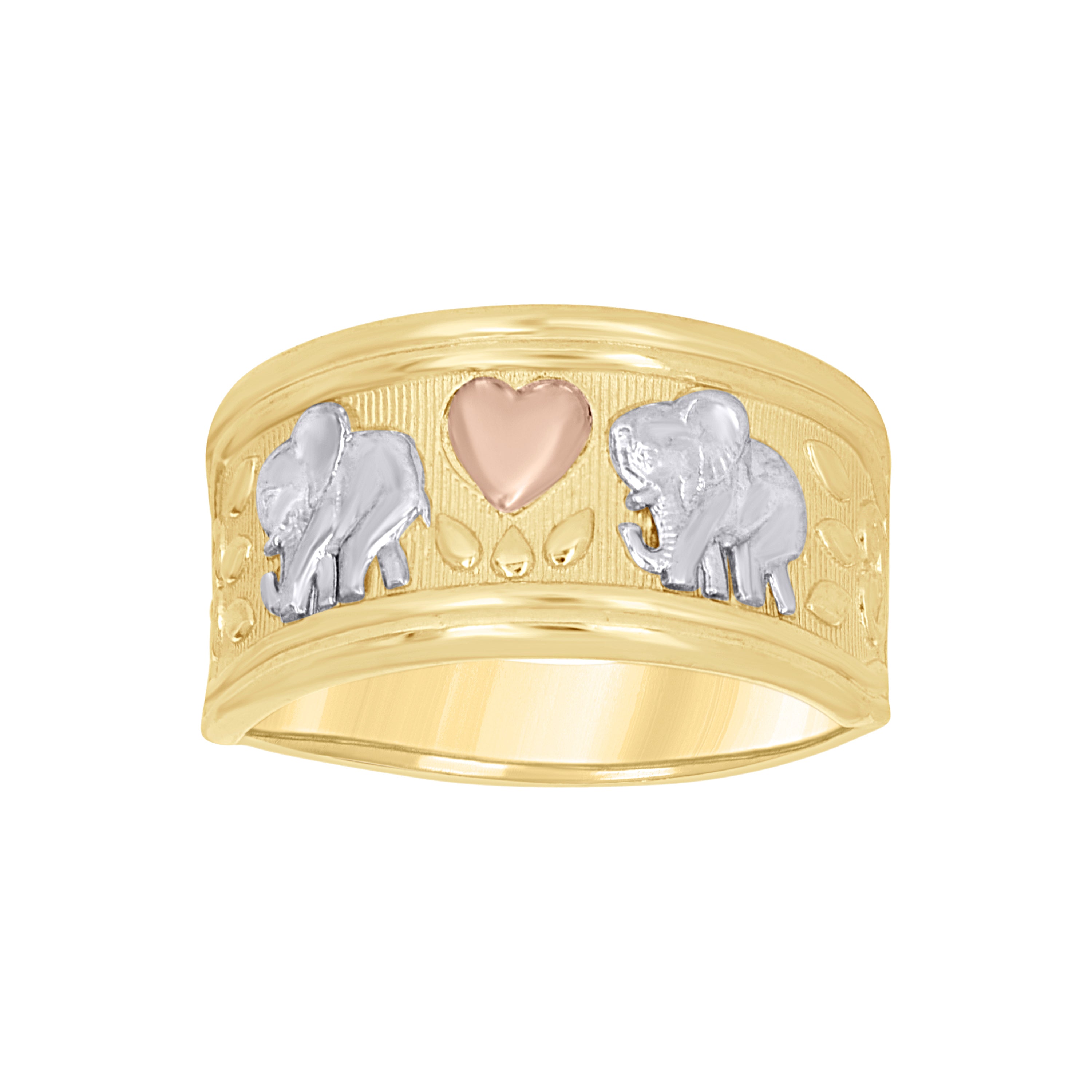 14kt Tri-Color Gold Womens Heart Elephant Good Luck Ring 