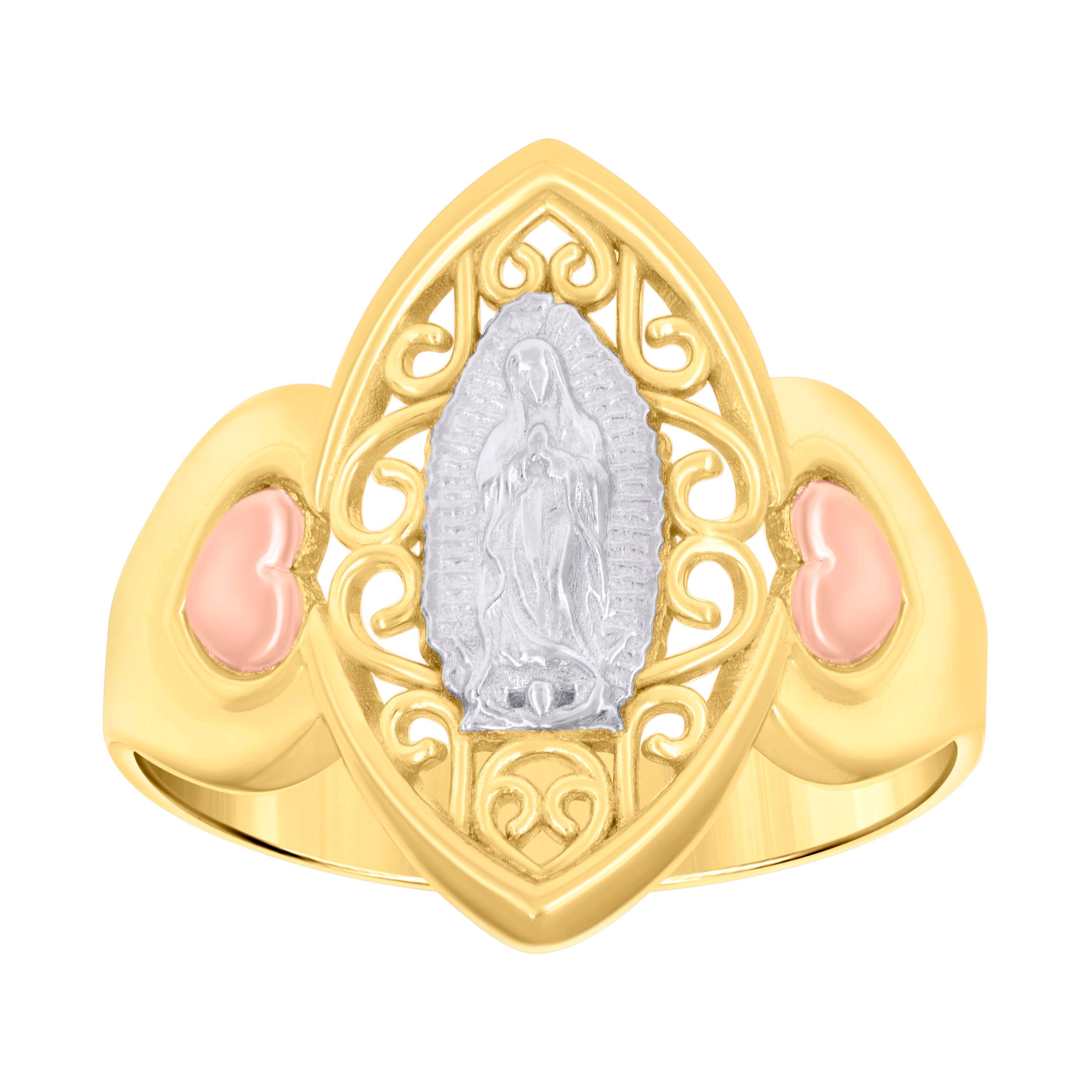 14Kt Gold Womens Tri-Color Guadalupe Mary Heart Sz7 Religious Band Ring