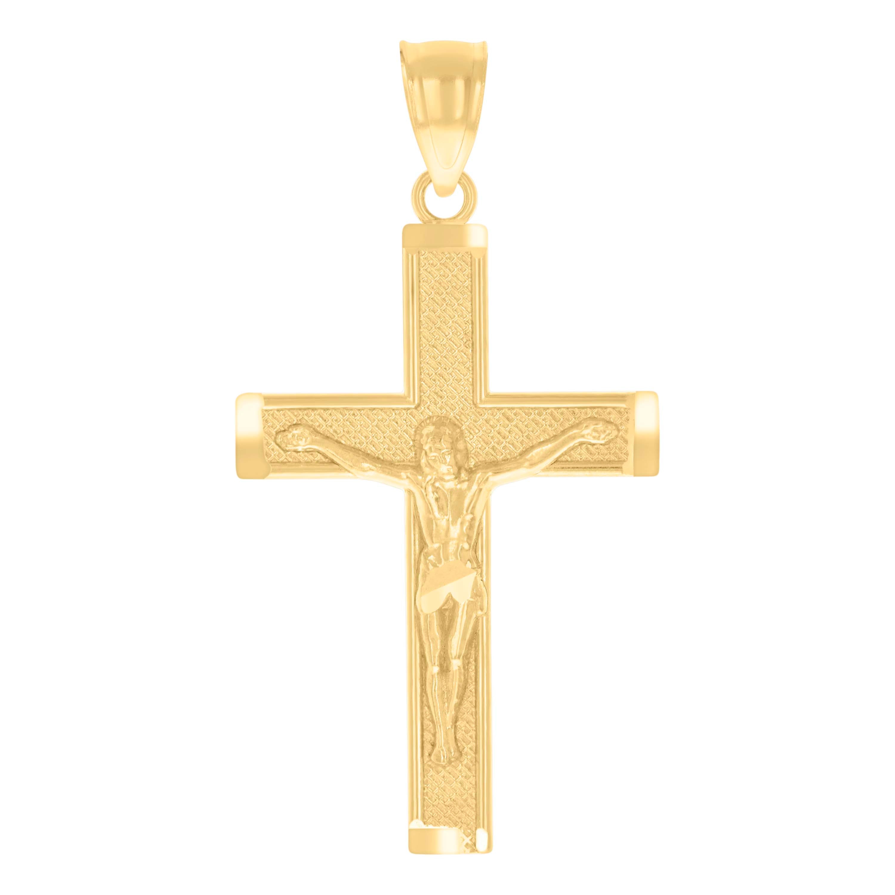 14Kt Yellow Gold Womens Diamond-Cut Cross Crucifix Ht:34.7Mm Religious Pendant Charm
