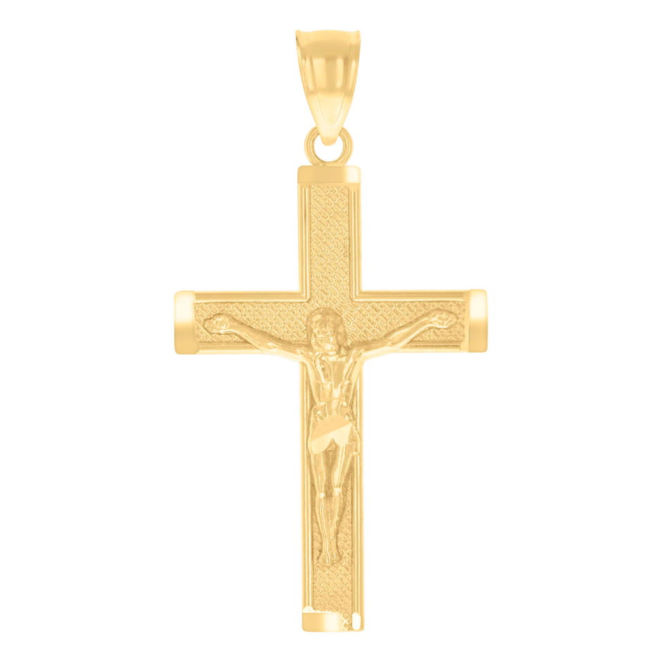 14Kt Yellow Gold Womens Diamond-Cut Cross Crucifix Ht:34.7Mm Religious Pendant Charm