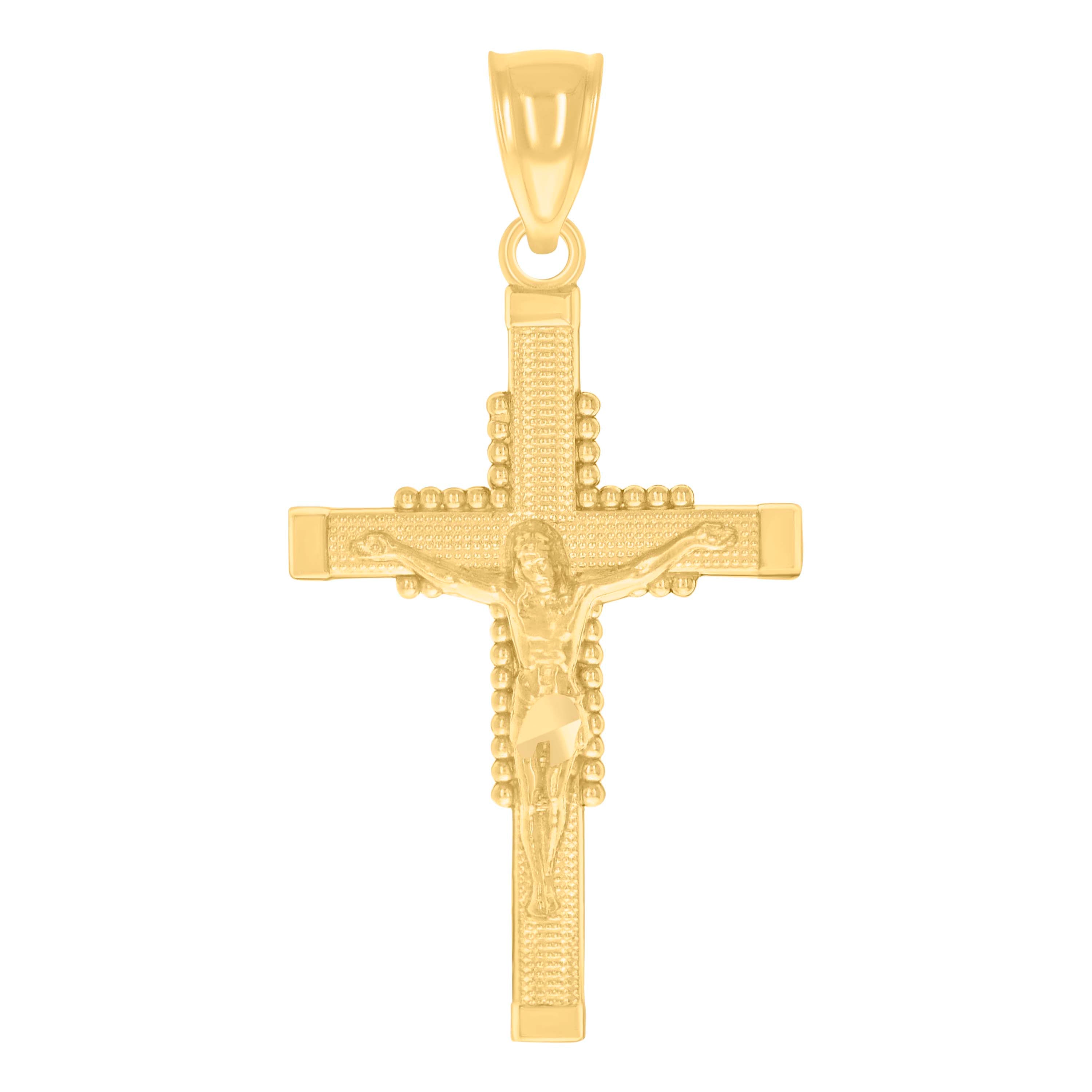 14Kt Yellow Gold Unisex Cross Crucifix Ht:30.2Mm Religious Pendant Charm