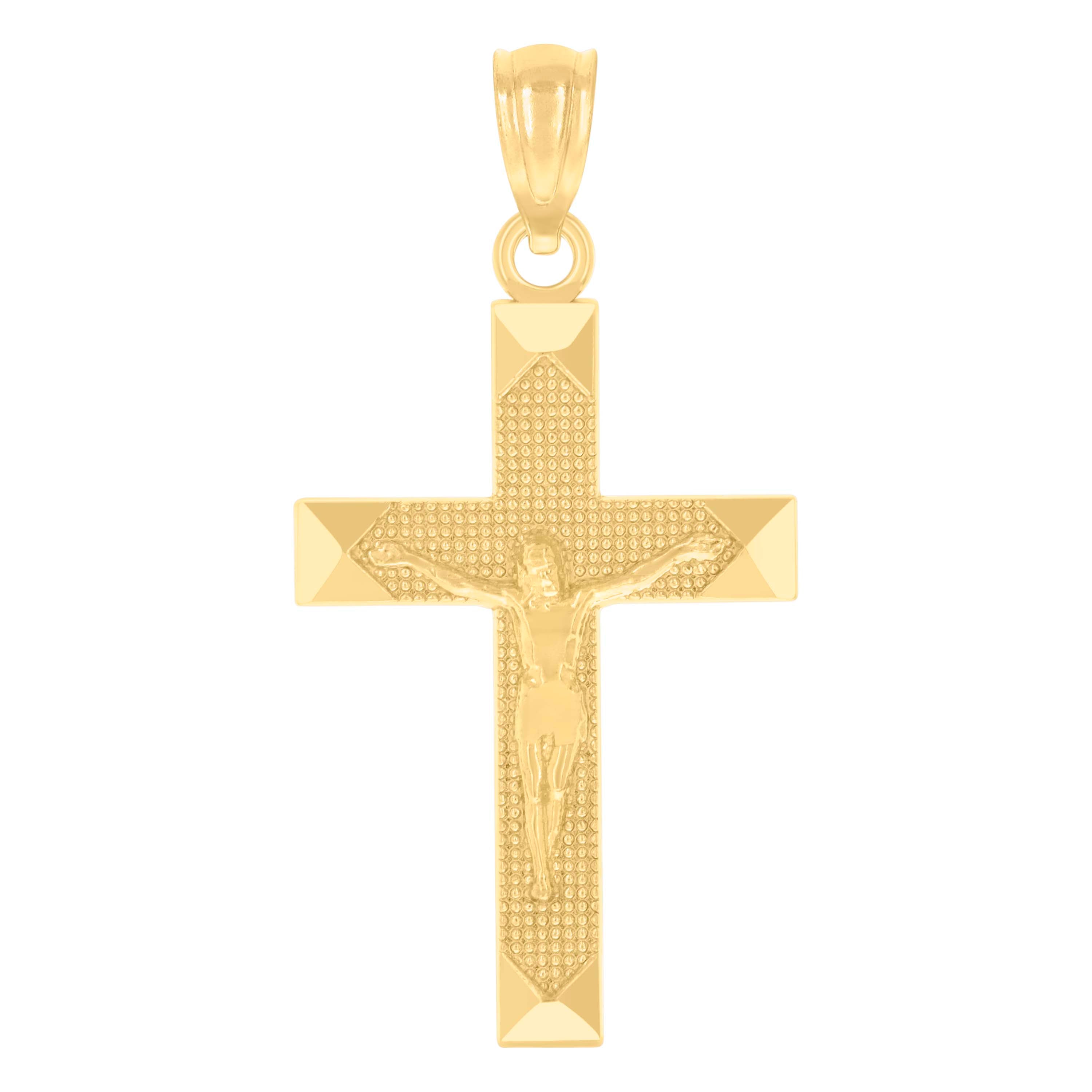 14Kt Yellow Gold Unisex Diamond-Cut Cross Crucifix Pendant Religious Charm