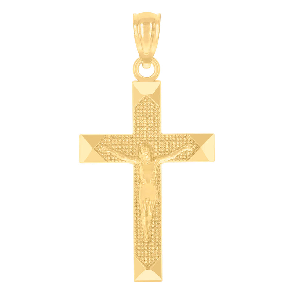 14Kt Yellow Gold Unisex Diamond-Cut Cross Crucifix Pendant Religious Charm