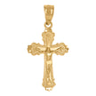 14Kt Yellow Gold Unisex Diamond-Cut Cross Crucifix Religious Charm Pendant
