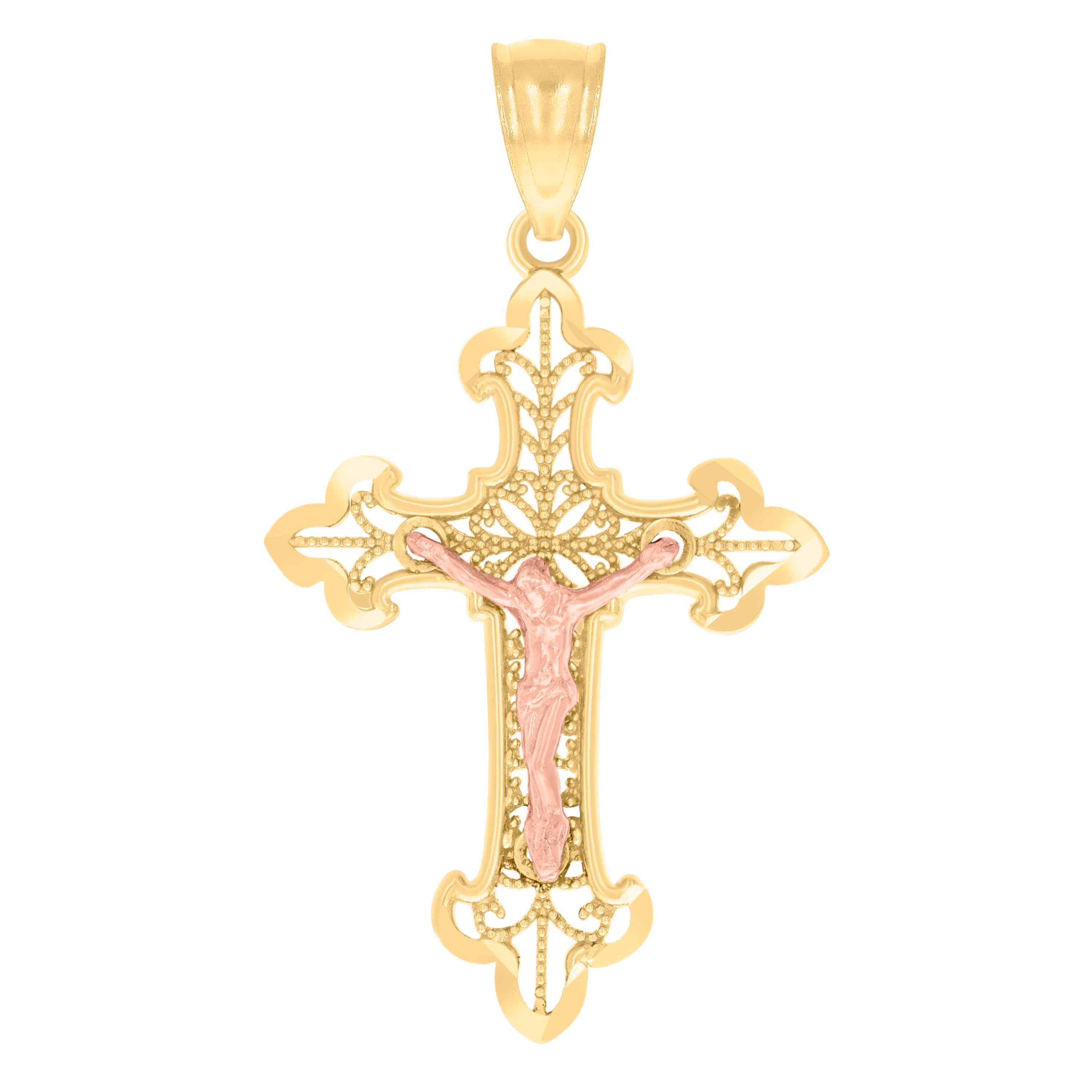 14Kt Gold Unisex Two-Tone Cross Crucifix Religious Pendant Charm