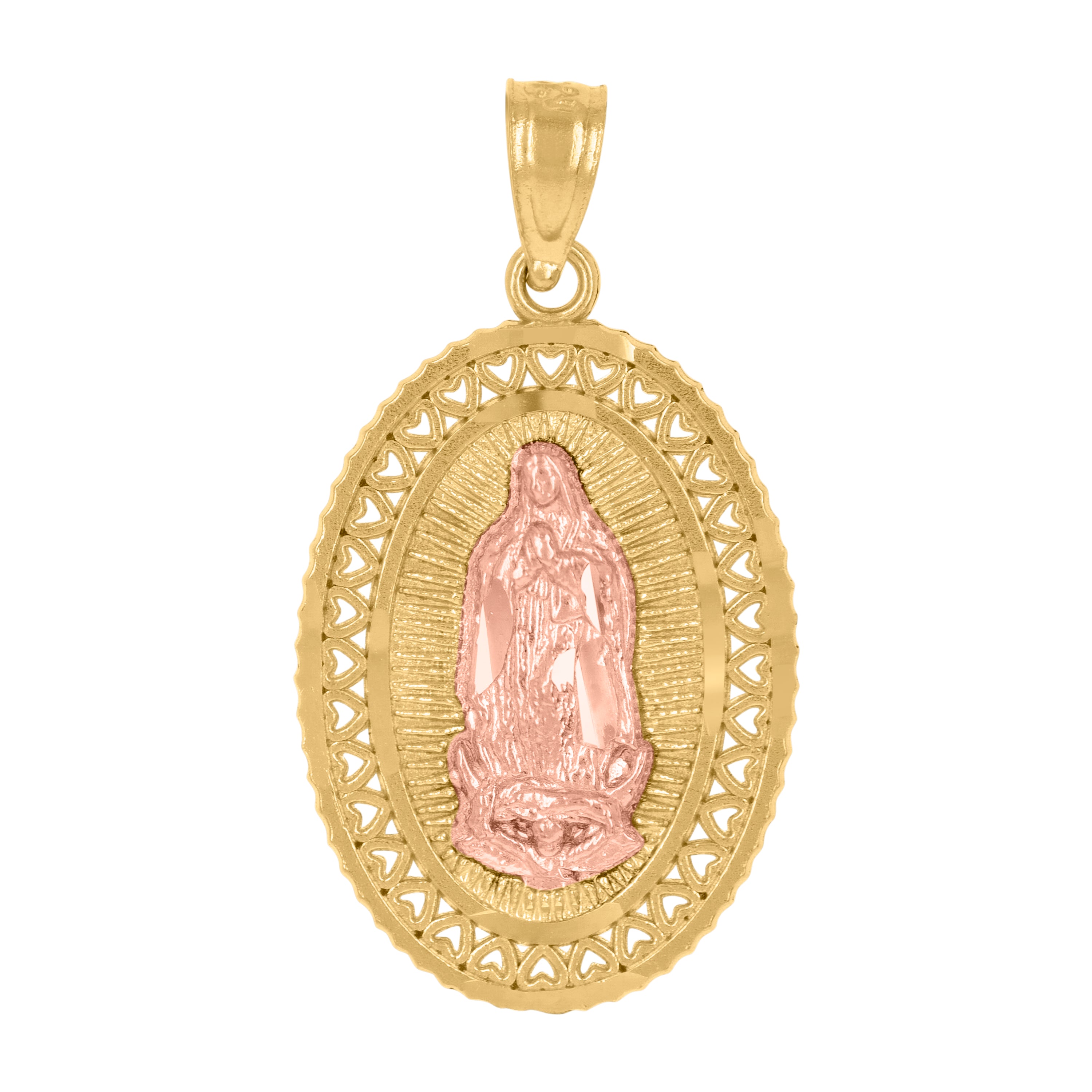14Kt Gold Unisex Two-Tone Guadalupe Mary Oval Religious Ht:27.5Mm Pendant Charm