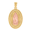 14Kt Gold Unisex Two-Tone Guadalupe Mary Oval Religious Ht:27.5Mm Pendant Charm