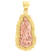 14Kt Gold Unisex Two-Tone Diamond-Cut Guadalupe Mary Religious Pendant Charm