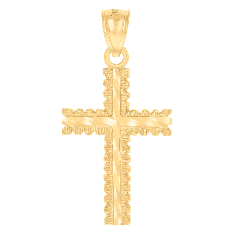 14Kt Yellow Gold Womens Diamond-Cut Cross Ht:28.9Mm Religious Pendant Charm