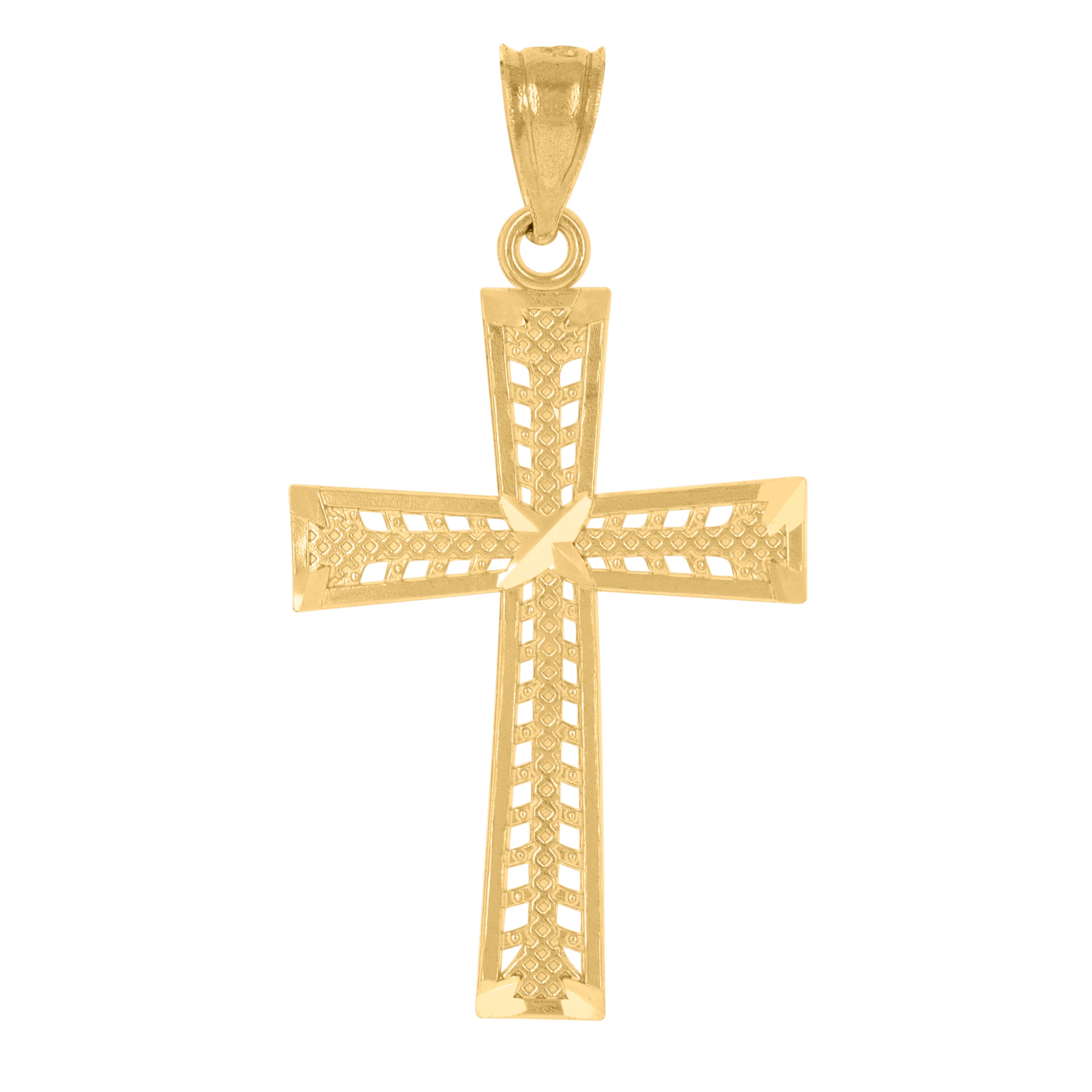 14Kt Yellow Gold Unisex Diamond-Cut Cross Ht:34.3Mm Religious Pendant Charm