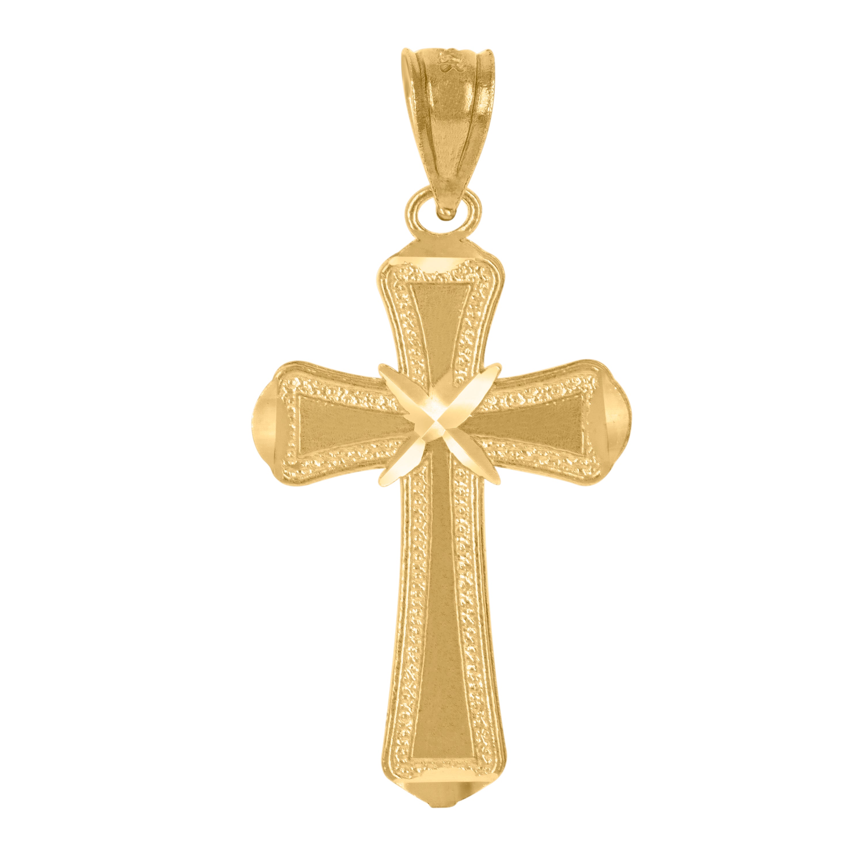 14Kt Yellow Gold Unisex Diamond-Cut Religious Cross Pendant Charm