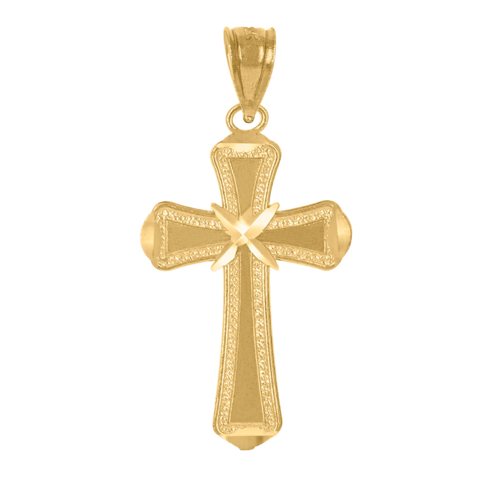 14Kt Yellow Gold Unisex Diamond-Cut Religious Cross Pendant Charm