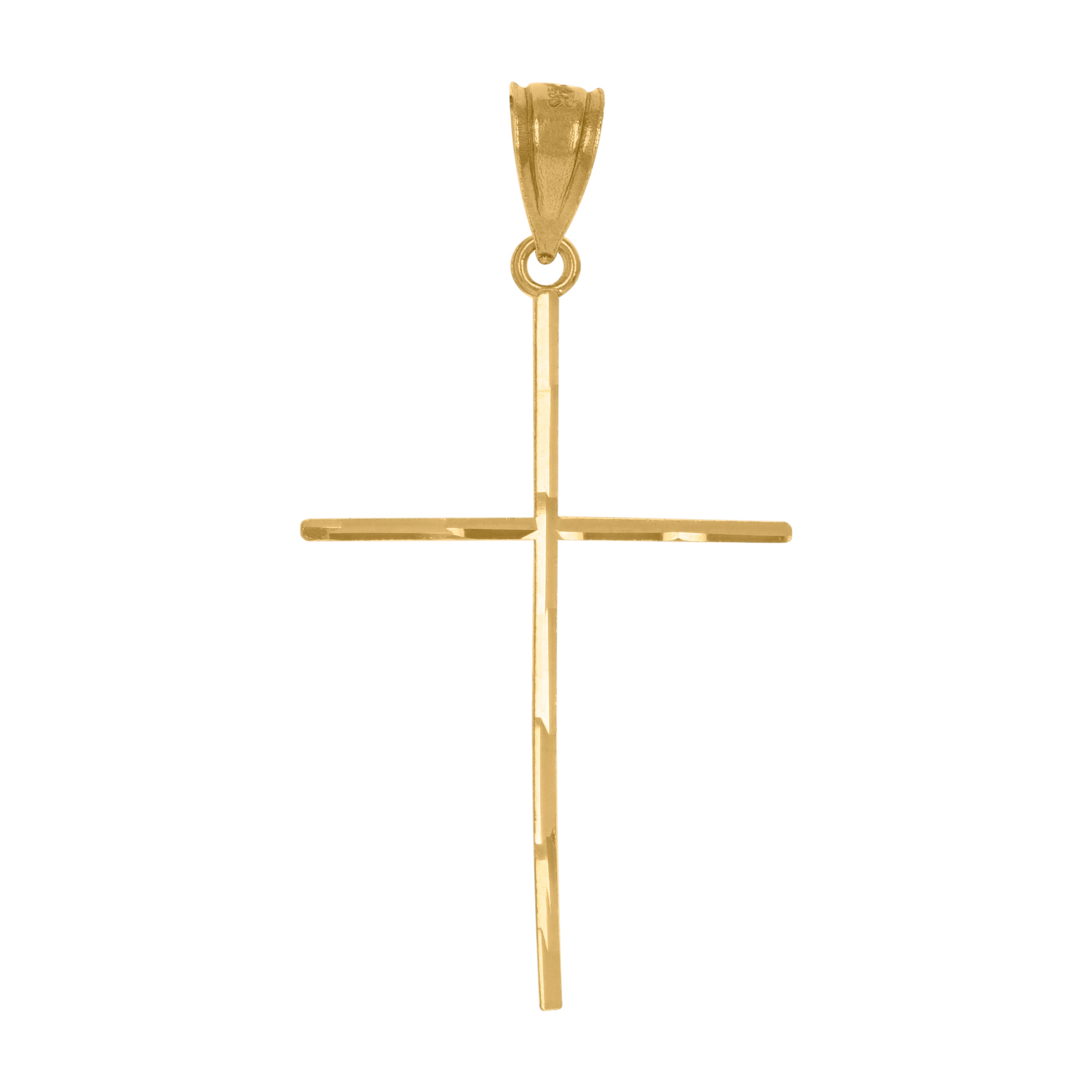 14Kt Yellow Gold Unisex Diamond-Cut Cross Ht:36.2Mm Religious Pendant Charm