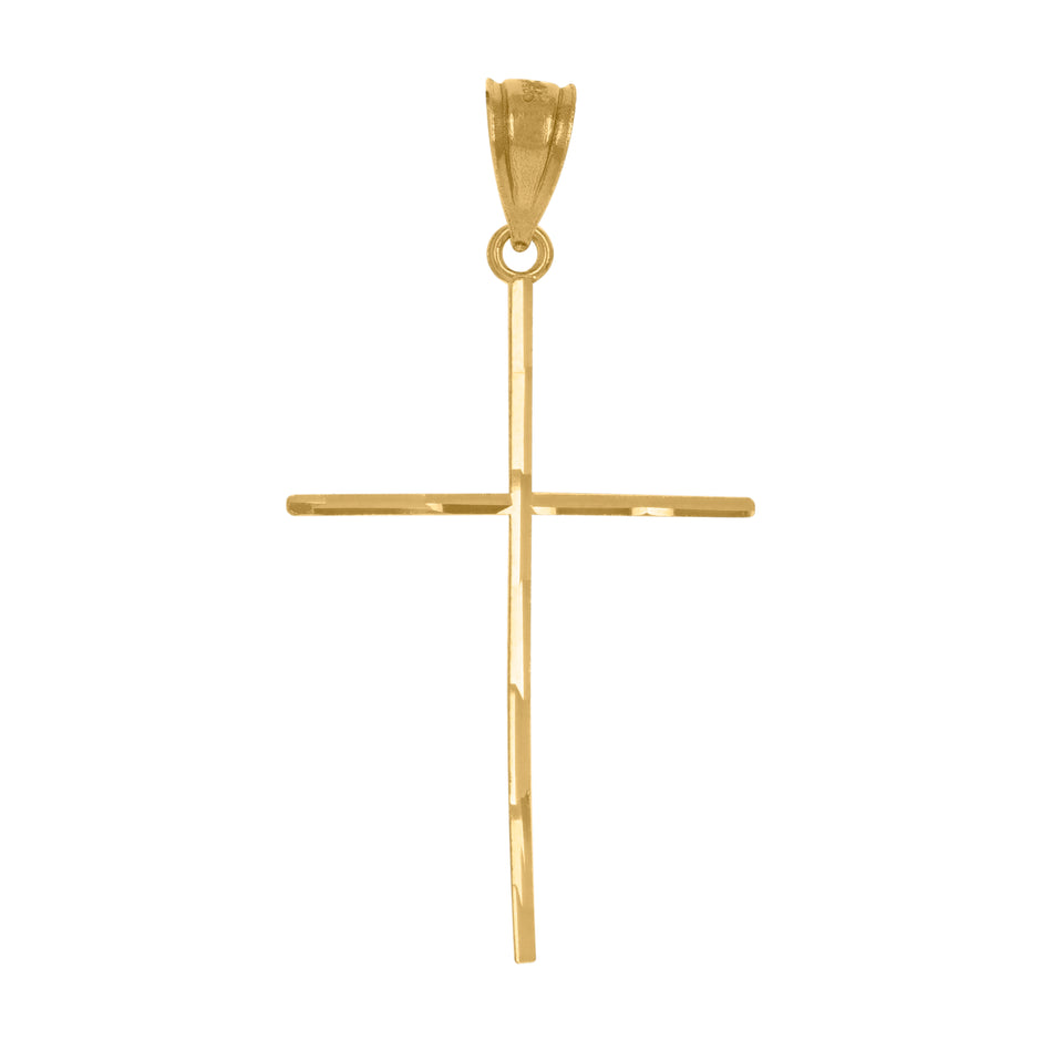 14Kt Yellow Gold Unisex Diamond-Cut Cross Ht:36.2Mm Religious Pendant Charm