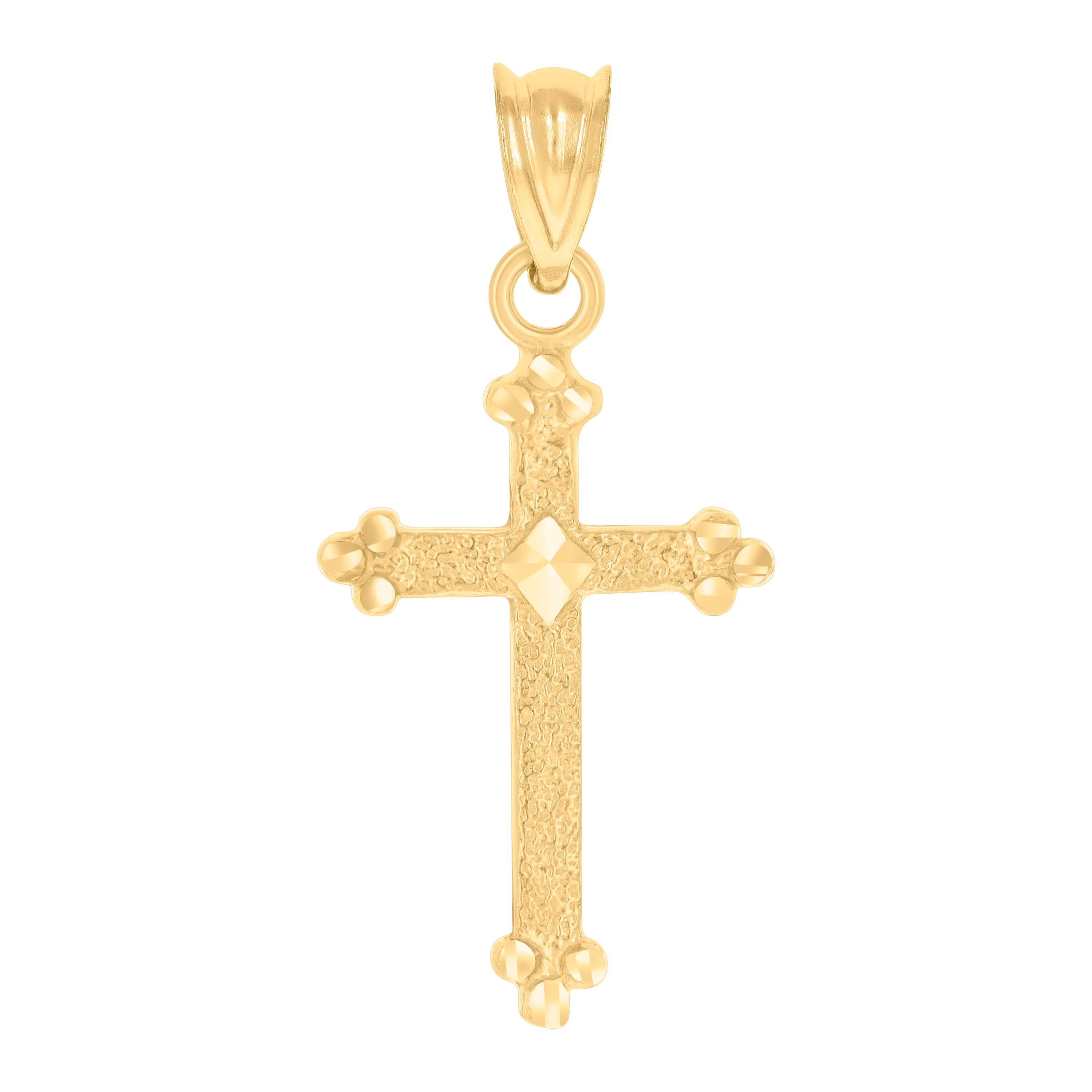14Kt Yellow Gold Unisex Diamond-Cut Cross Ht:22.6Mm Religious Pendant Charm