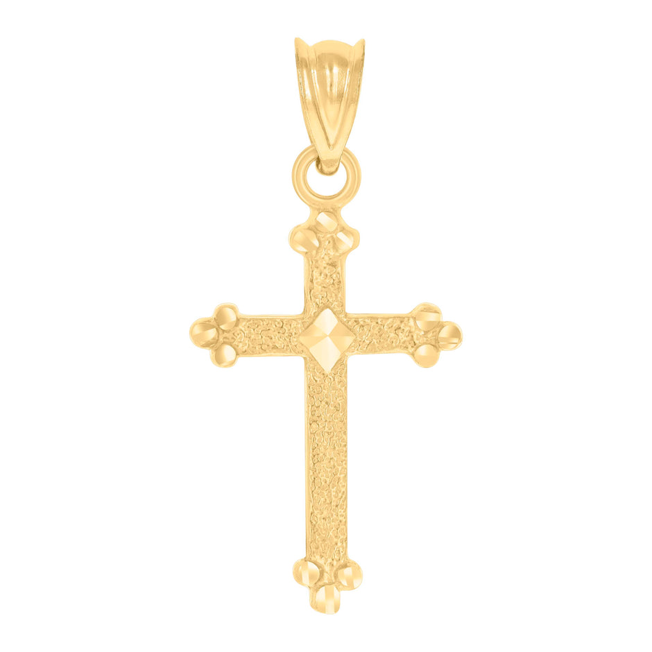 14Kt Yellow Gold Unisex Diamond-Cut Cross Ht:22.6Mm Religious Pendant Charm