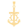 14Kt Yellow Gold Unisex Diamond-Cut Anchor Cross Crucifix Ht:26.8Mm Religious Pendant Charm
