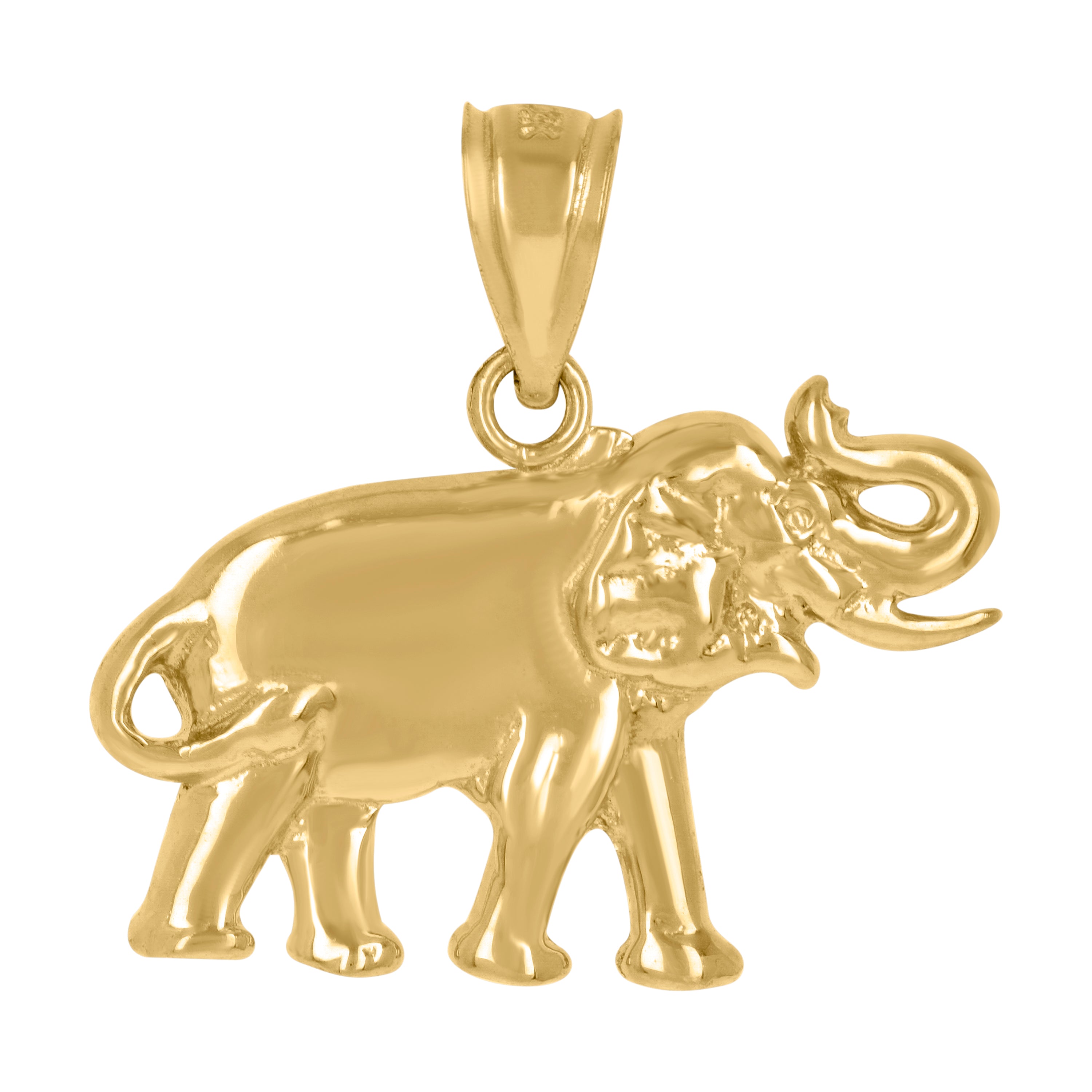 14Kt Yellow Gold Unisex Diamond-Cut Elephant Animal Ht:20.3Mm Pendant Charm