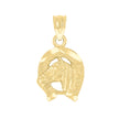 14Kt Yellow Gold Unisex Diamond-Cut Horse Shoe Animal Ht:18.7Mm Good Luck Pendant Charm