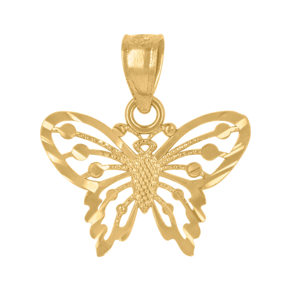 14Kt Yellow Gold Womens Diamond-Cut Butterfly Insect Ht:16.2Mm Pendant Charm